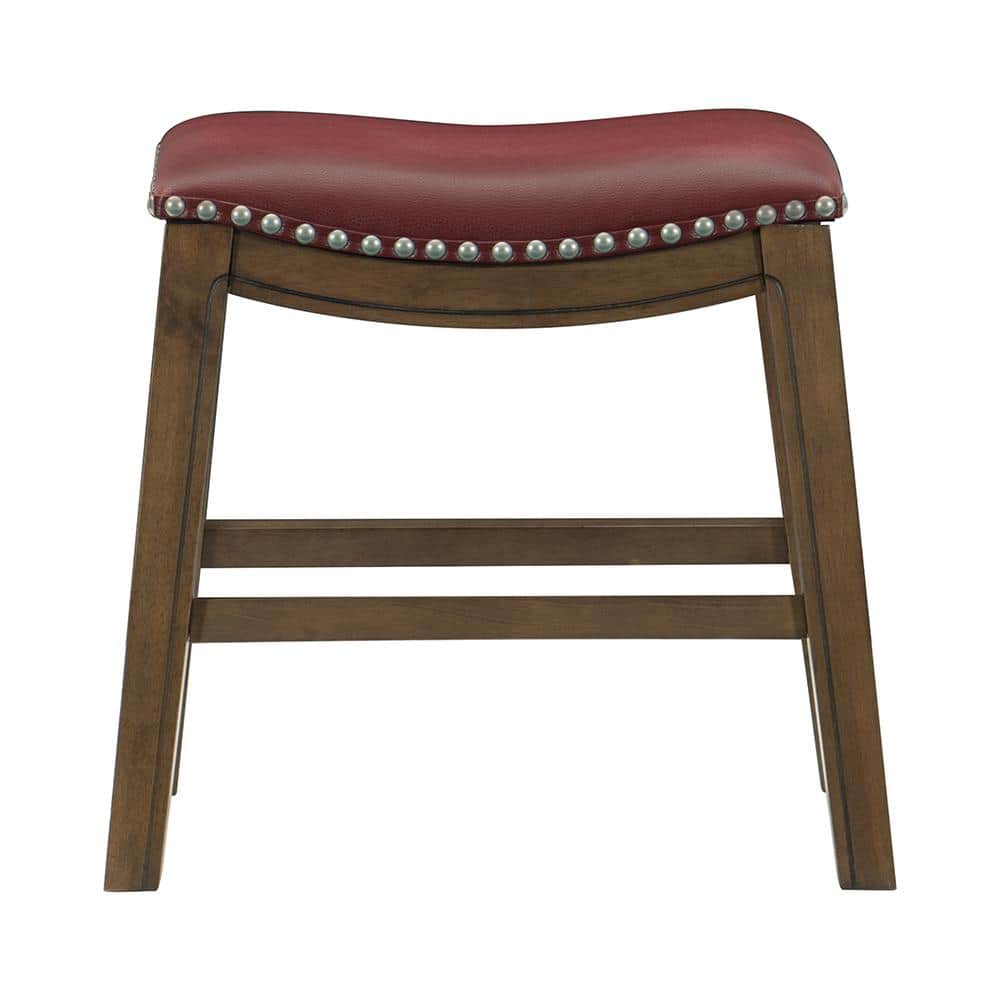 Contemporary Red Leather Saddle Counter Stool, 20" Backless Design