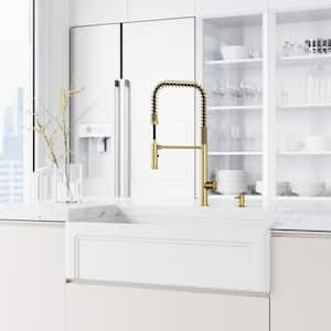 Sterling Single Handle Pull-Down Sprayer Kitchen Faucet Set with Soap Dispenser in Matte Brushed Gold