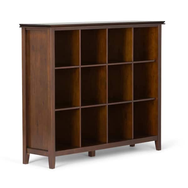 Simpli Home 48 in. Medium Auburn Brown Wood 12-shelf Cube Bookcase