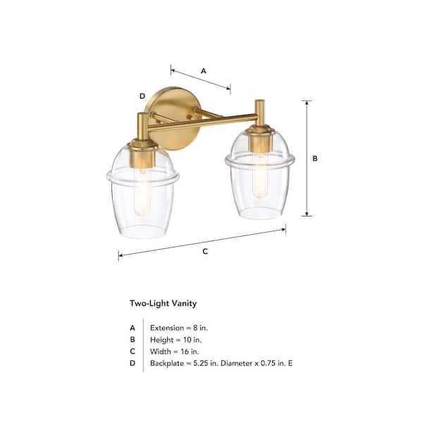 Designers Fountain - Summer Jazz 16 in. 2-Light Brushed Gold Classic Vanity Light with Clear Glass Shades