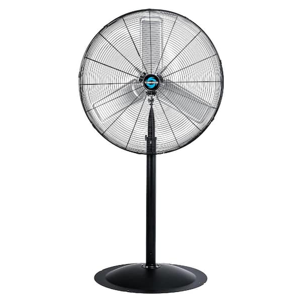 30 in. 3-Speed High Velocity Non-Oscillating Metal Pedestal Fan in Black with 10 ft. Cord