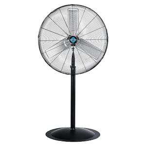 30 in. 3-Speed High Velocity Non-Oscillating Metal Pedestal Fan in Black with 10 ft. Cord