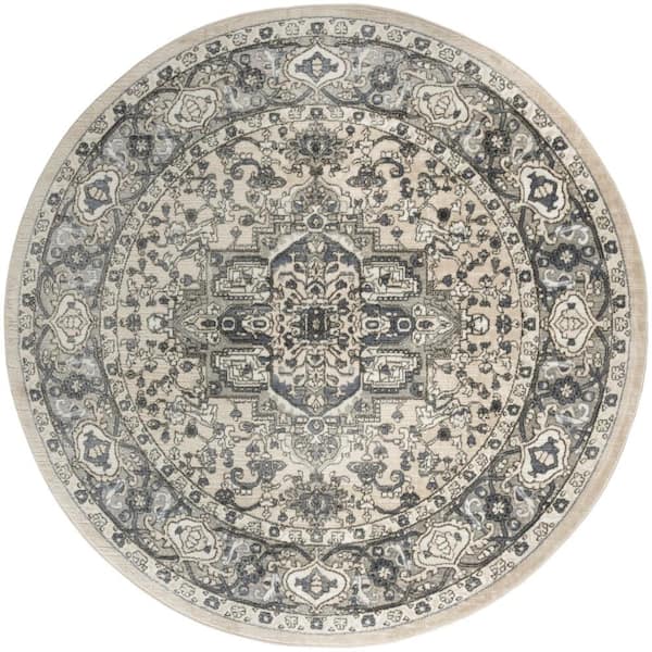 Nourison Concerto Ivory Blue 8 ft. x 8 ft. Center medallion Transitional Round Area Rug