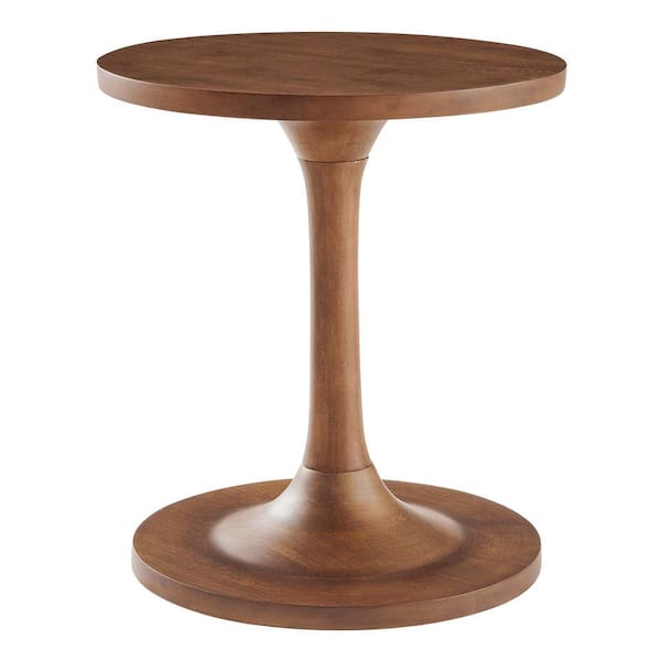 MODWAY Lina 18 in. Round Wood Side End Table in Walnut EEI-6573