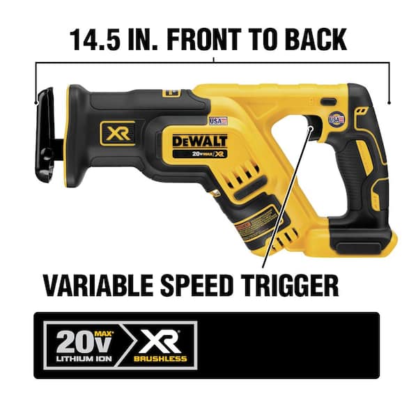 DeWalt 20V Max XR Cordless Brushless Compact Reciprocating Saw with 20V 6.0Ah and 4.0Ah Batteries, Charger & Kit Bag