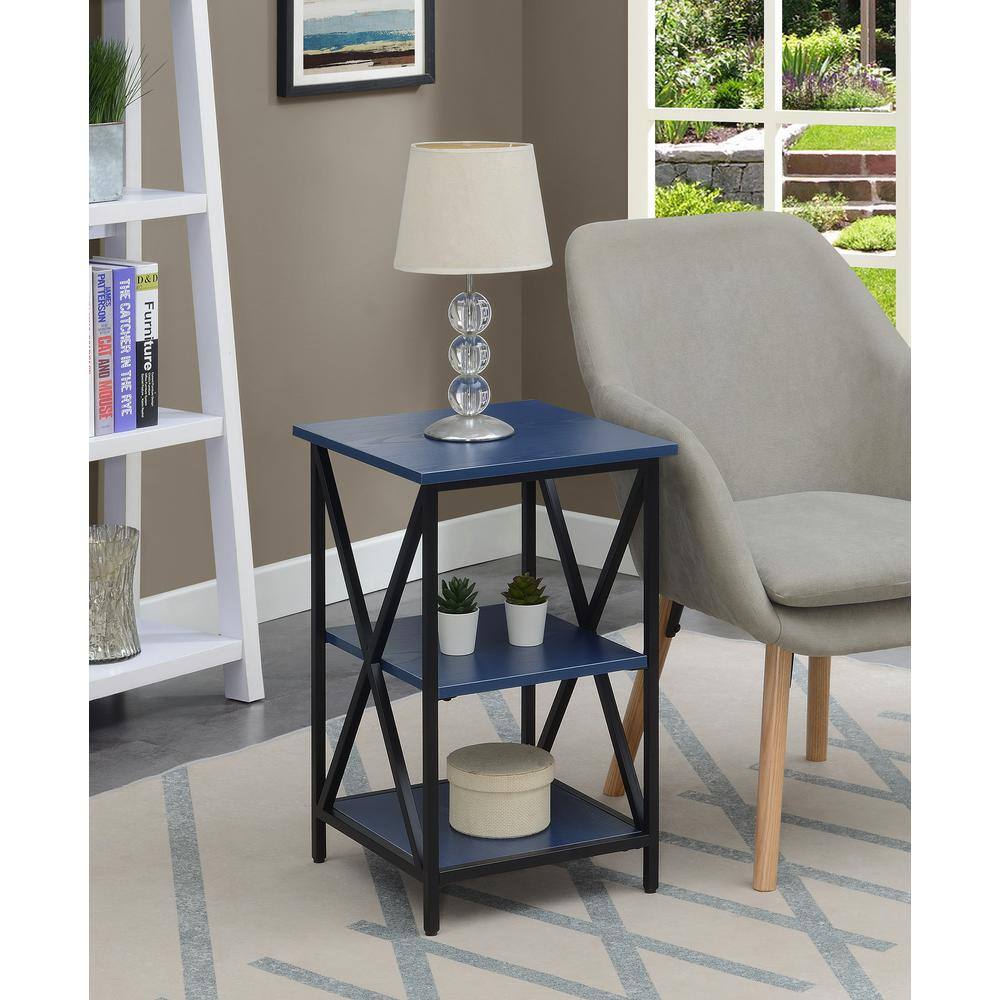 Cobalt Blue and Black Metal Frame End Table with Shelves