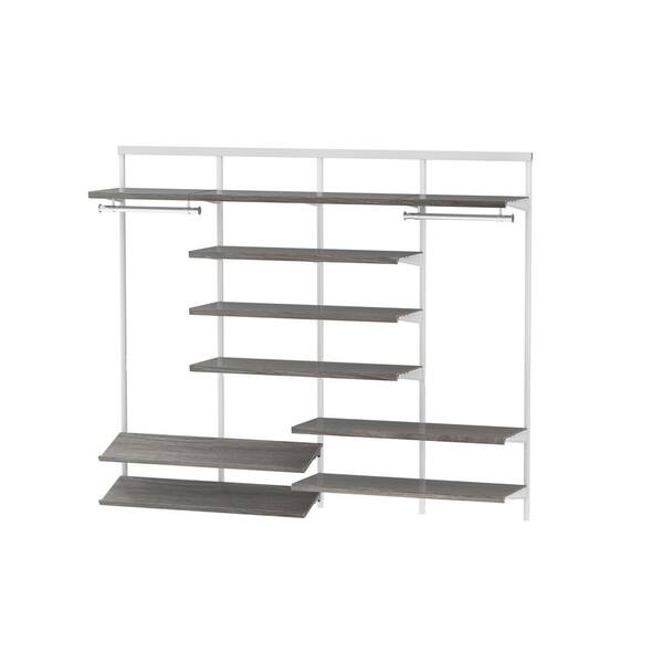 Everbilt Genevieve 8 ft. White Adjustable Closet Organizer Long and Short  Hanging Rods with Double Shoe Racks and 4 Shelves 90501 - The Home Depot