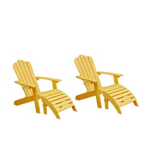 Isabella Yellow 2-Piece Folding Resin-Soaked Wood Adirondack Chairs with Ottomans (2-Pack)