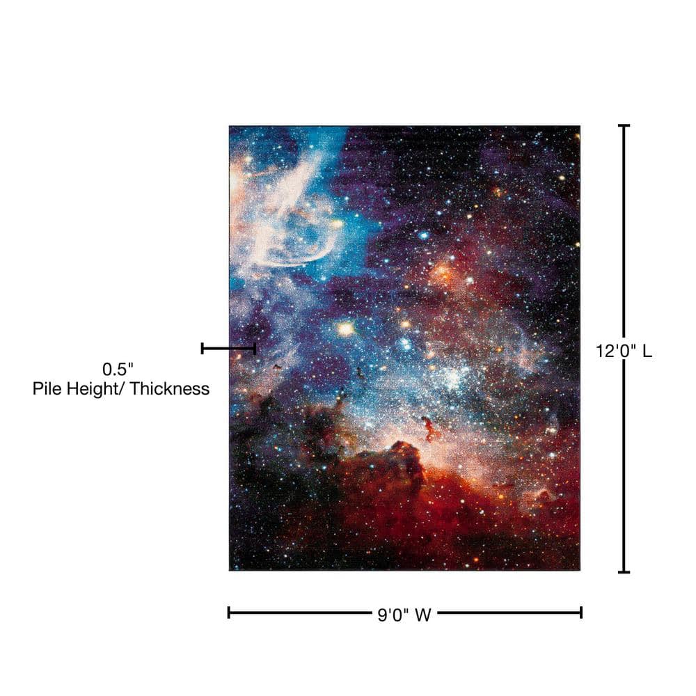 Galaxy Purple and Multicolor Abstract Area Rug, 9' x 12'