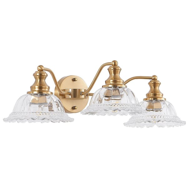 24 in.  3-Light Gold Vintage Bathroom Vanity Light with Elegant Petal Glass Lampshade (Bulb Not Included)