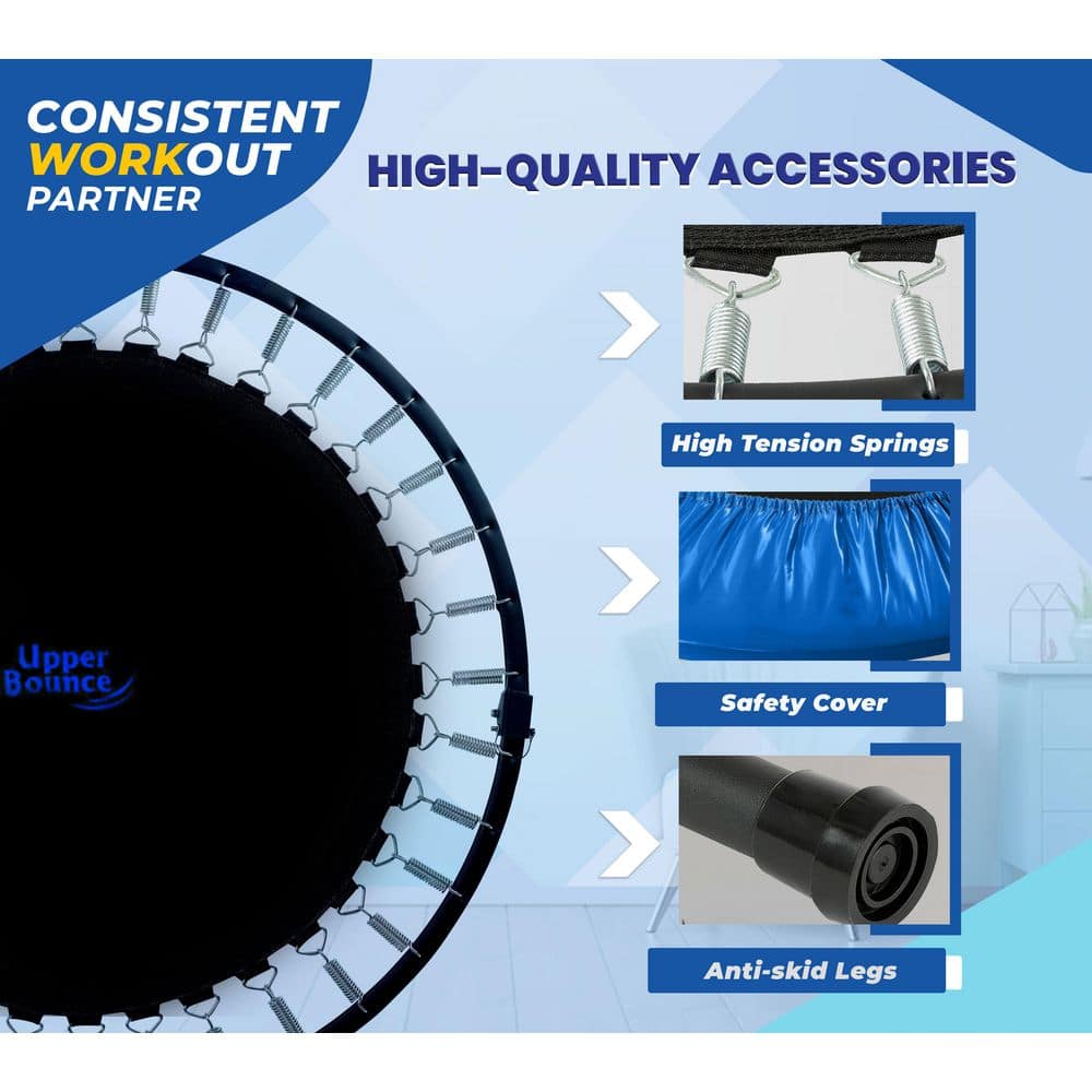 40" Blue Round Mini Fitness Trampoline with Adjustable Handrail