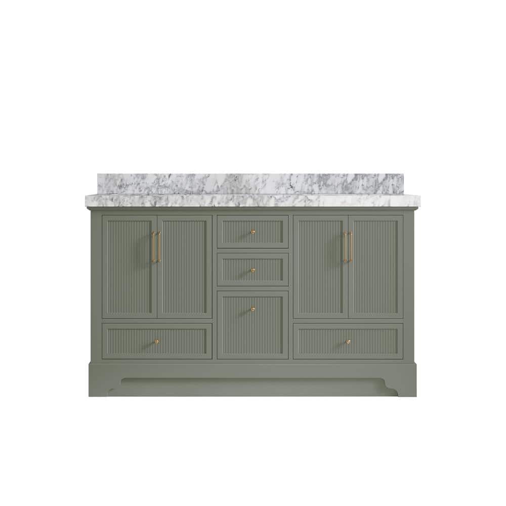 Alys 60 in. W x 22 in. D x 36 in. H Double Sink Bath Vanity in Evergreen with 2 in. Carrara Marble Top price history on PriceWatchPro