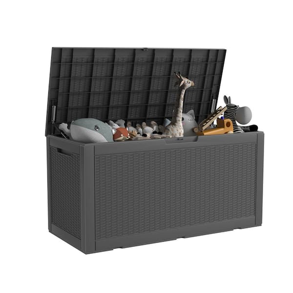 100 Gal. Black Wicker Resin Outdoor Storage Deck Box