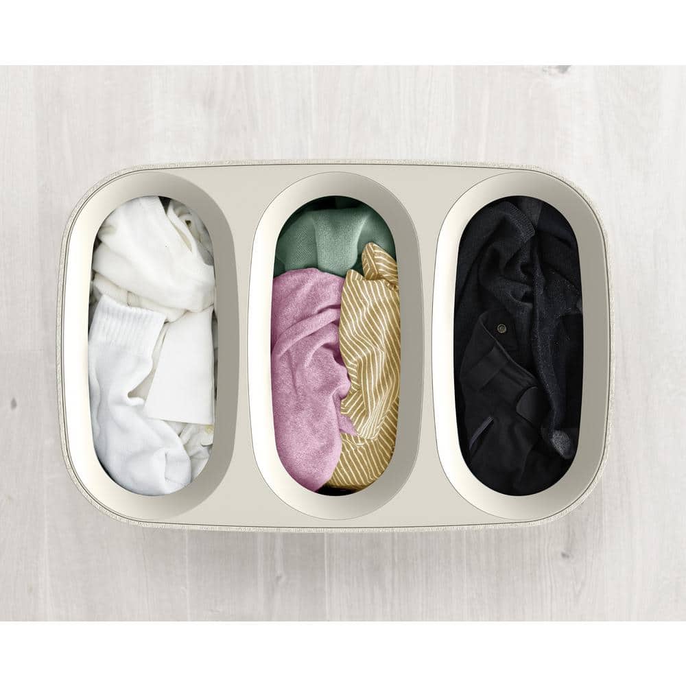 Beige Steel Laundry Sorter with Lid and Handles