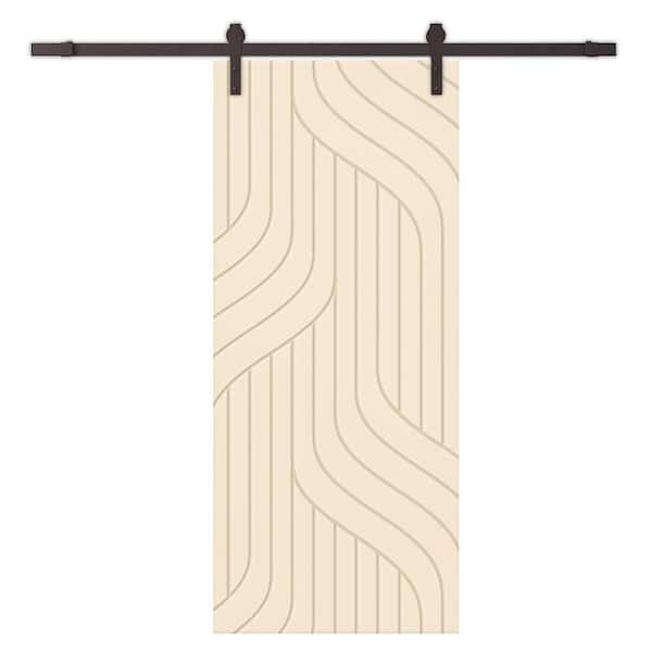 CALHOME 24 in. x 80 in. Beige Stained Composite MDF Paneled Interior Sliding Barn Door with Hardware Kit