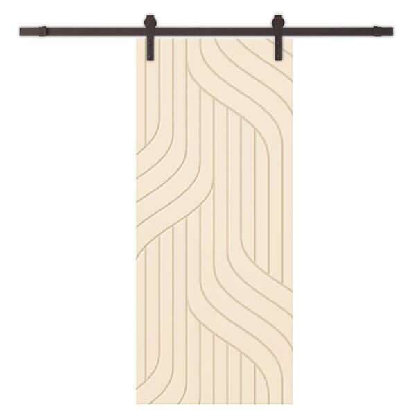 CALHOME 36 in. x 96 in. Beige Stained Composite MDF Paneled Interior Sliding Barn Door with Hardware Kit