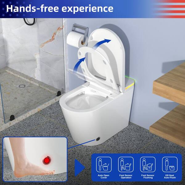 RAINLEX Elongated Bidet Toilet 1.28 GPF in White with Heated Soft Close