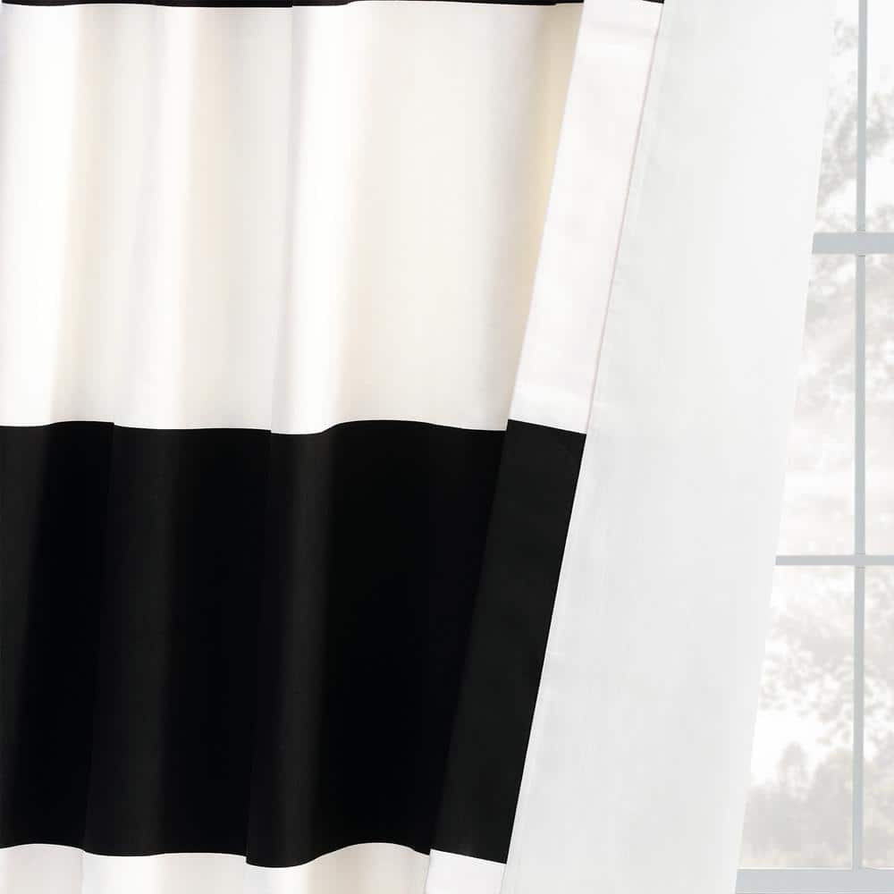 Elegant Onyx Black & Off-White Cotton Room-Darkening Curtain - 50" x 96"