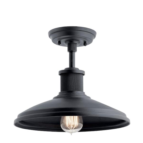 Allenbury 1-Light Textured Black Coastal Shaded Kitchen Convertible Pendant Hanging Light to Semi-Flush