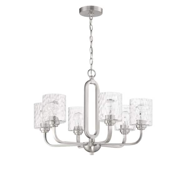 CRAFTMADE Collins 6-Light Brushed Nickel w/Hammered Glass Transitional Chandelier for Kitchen/Dining/Foyer No Bulb Included