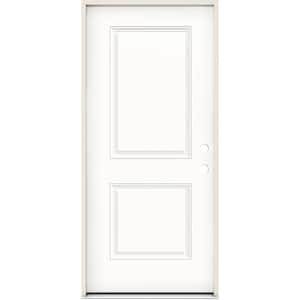 Smooth-Pro 36 in. x 80 in. 2-Panel Left-Handed Modern White Fiberglass Prehung Front Door with 4-9/16 in. Jamb Size