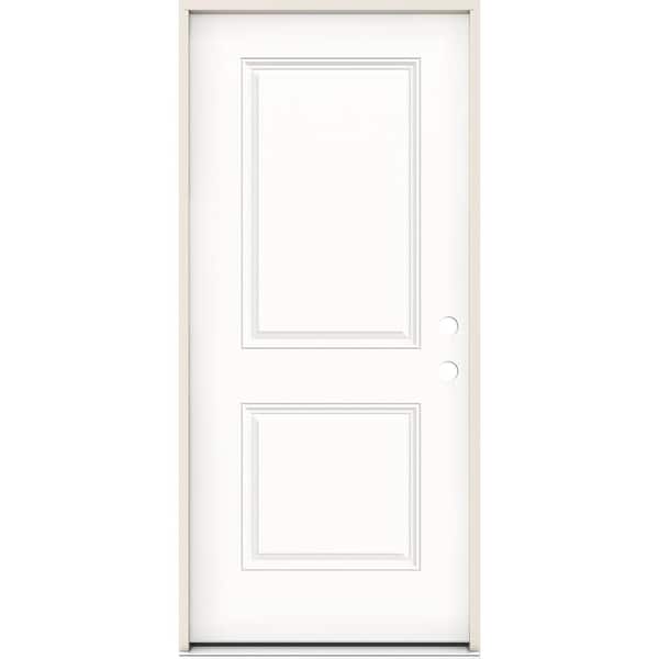 JELD-WEN Smooth-Pro 36 in. x 80 in. 2-Panel Left-Handed Modern White Fiberglass Prehung Front Door with 4-9/16 in. Jamb Size