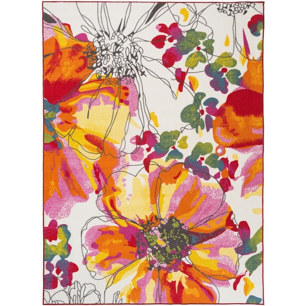 World Rug Gallery Modern Bright Flowers Non-Slip (Non-Skid) Multi 6 ft. 6 in. x 9 ft. Area Rug