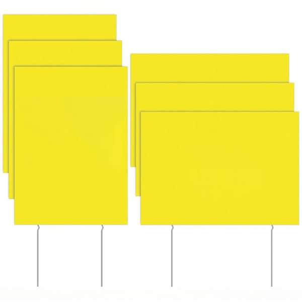 6-Pack Yellow Blank Yard Signs with Metal Stakes, 17 x 12 in., Corrugated Plastic for Indoor and Outdoor Use