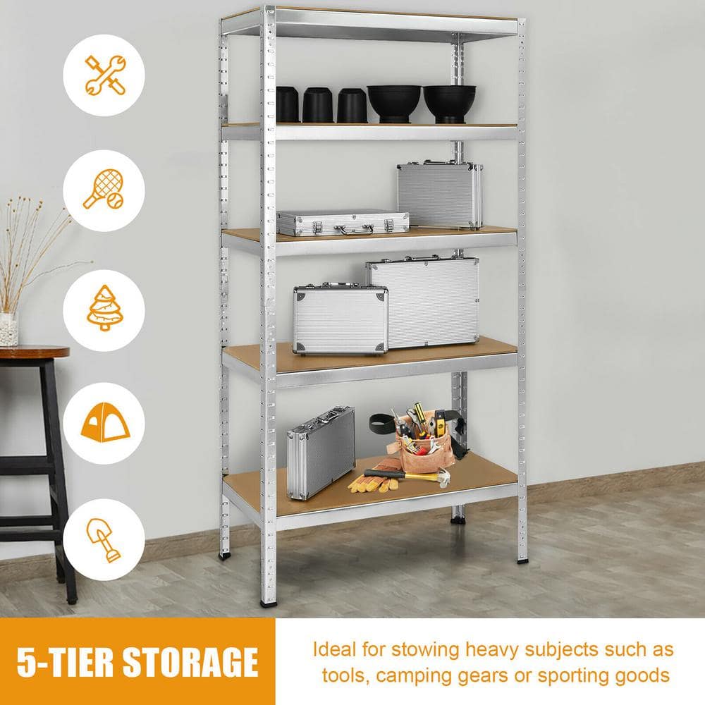 Silver Heavy Duty Adjustable 5-Level Steel Storage Shelves