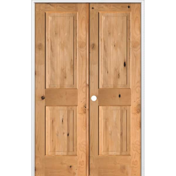 48 in. x 80 in. Rustic Knotty Alder 2-Panel Right Handed Solid Core BEHR Cedar Stain Wood Double Prehung Interior Door