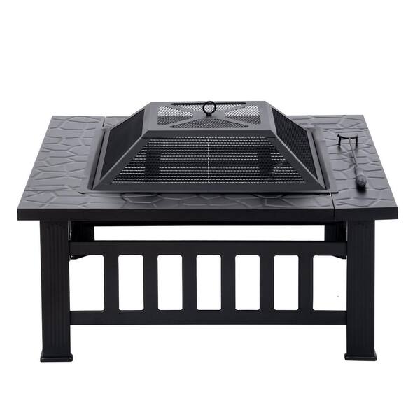 Clihome Black Iron Grill With Wood, Outdoor Fire Accessories