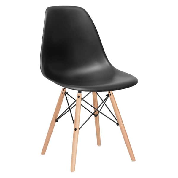 Poly and Bark Vortex Black Side Chair with Natural Legs