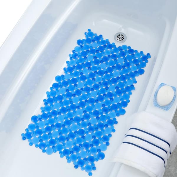 SlipX Solutions 17 in. x 30 in. Burst of Bubbles Bath Mat in Blue