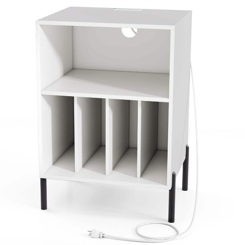 Turntable Stand with Record Storage Shelf, Charging Station, Living Room Media Cabinet