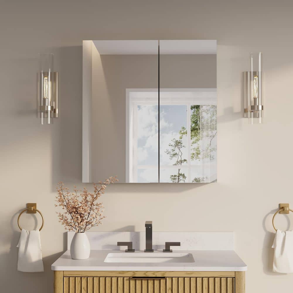 28 in. W x 30 in. H Rectangular Recess/Surface Mount Medicine Cabinet with Mirror, 2 Soft Close Door, Left or Right Open price history on PriceWatchPro