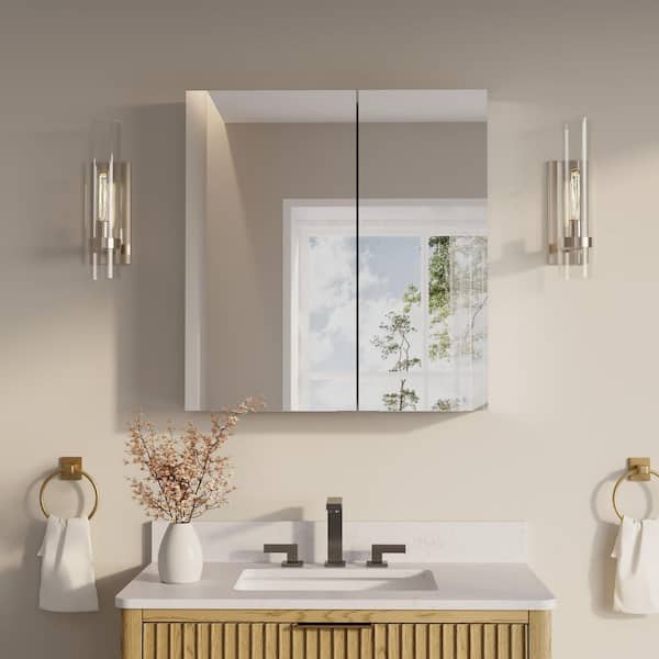 28 in. W x 30 in. H Rectangular Recess/Surface Mount Medicine Cabinet with Mirror, 2 Soft Close Door, Left or Right Open