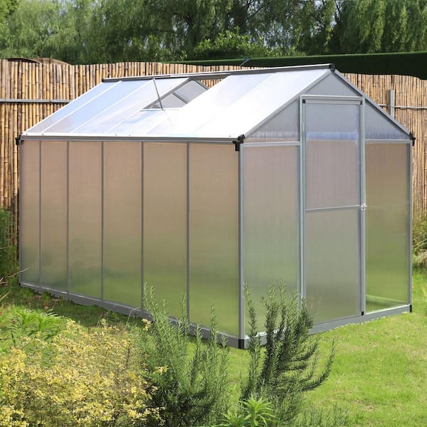 VEIKOUS 6 ft. x 12 ft. Walk-In Garden Greenhouse with Adjustable Roof Vent and Rain Gutter. Silver