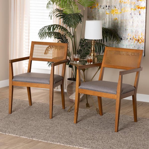 Baxton Studio Emilia Grey and Walnut Brown Armchair
