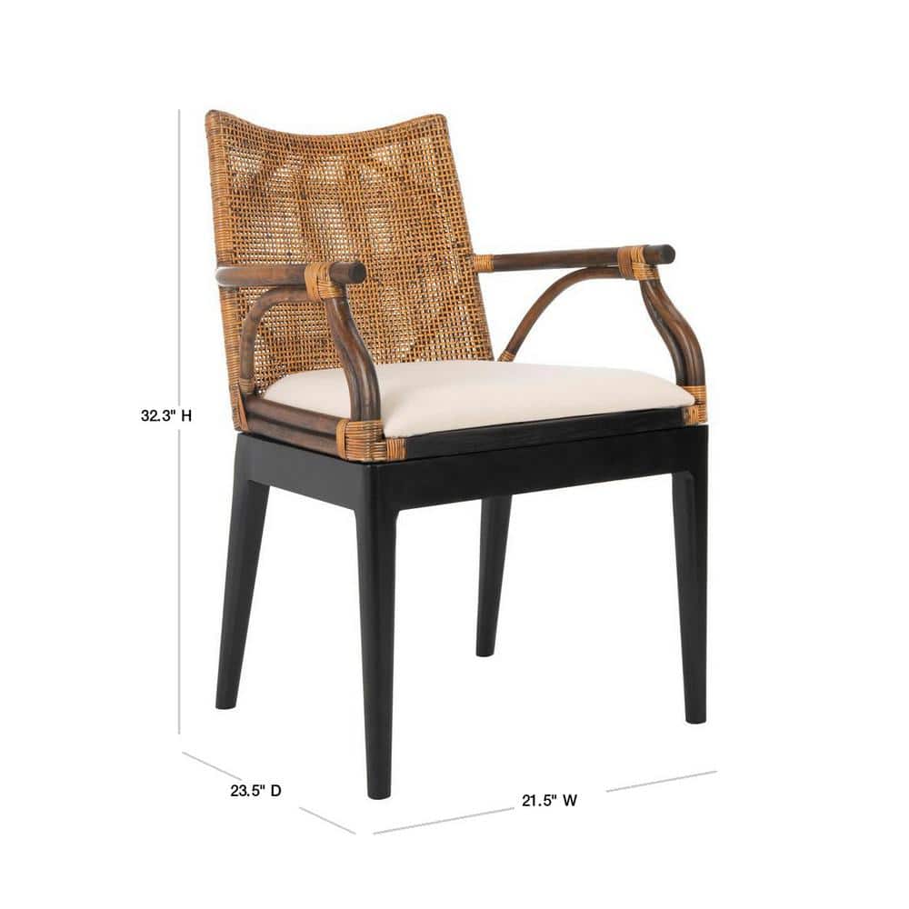 Gianni Transitional Rattan and Mahogany Arm Chair in Brown/Black