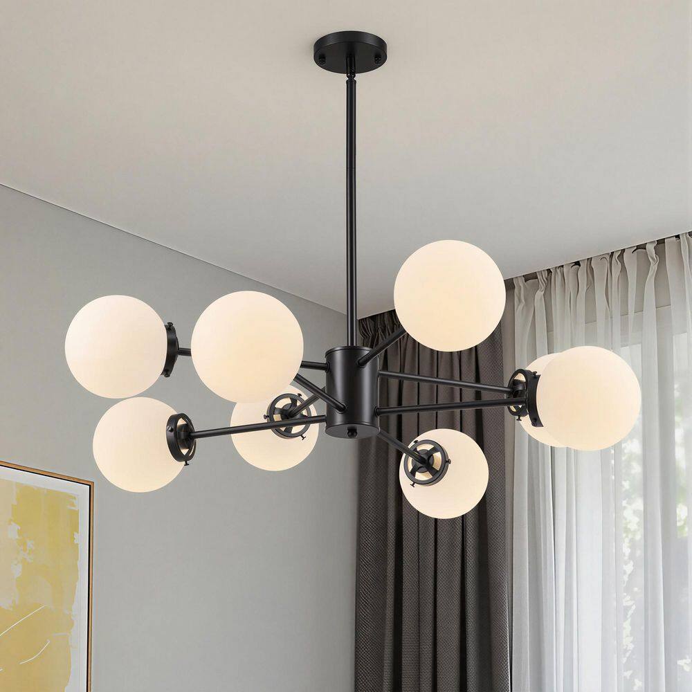 8-Light Matte Black Sputnik Style Pendant Design Chandelier with Glass Shades for Dining Room with No Bulbs Included price history on PriceWatchPro