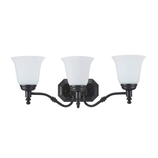 3-Light Oil Rubbed Bronze Vanity Light with Frosted Glass Shade