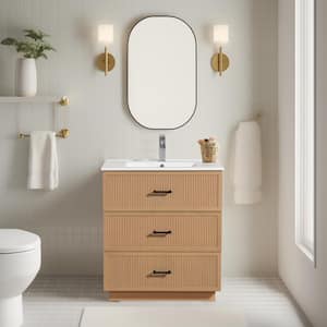 18.25 in. W x 29.75 in. D x 34.13 in. H 1 Sink Freestanding Bath Vanity in Brown with White Ceramic Top and 3-Drawers