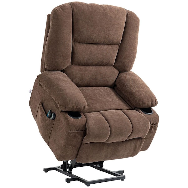 Brown Polyester Fabric Power Lift Recliner Chair Sofa with Vibration Massage and Heat, Side Pockets, Remote Control