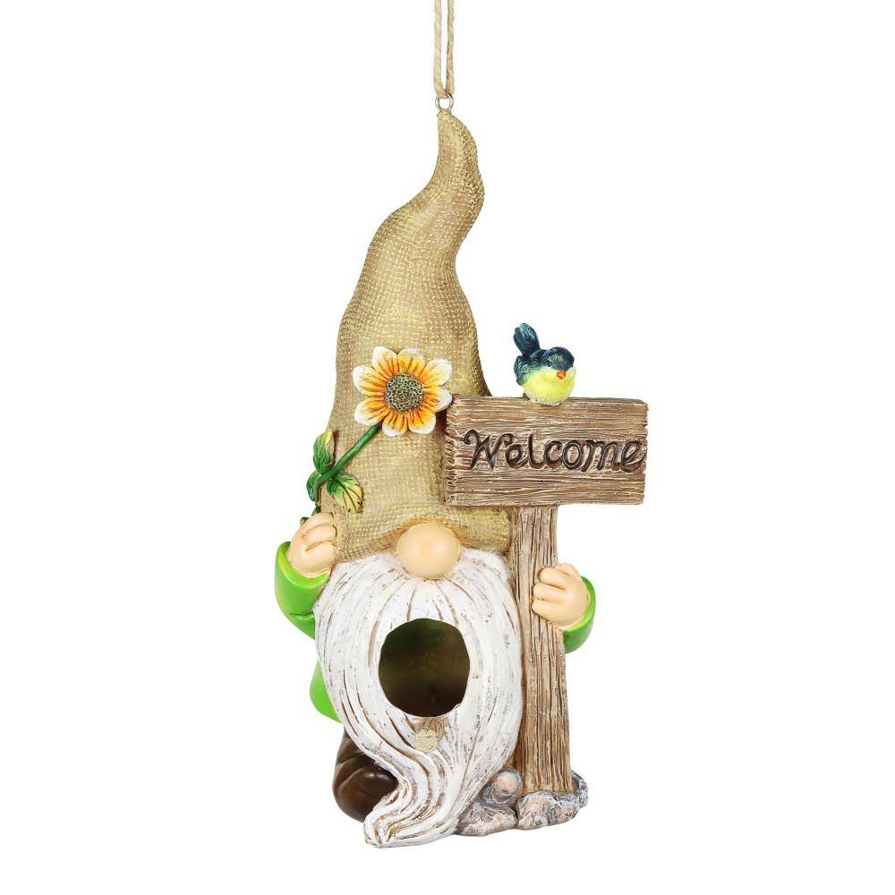 Whimsical Gnome Welcome Sign Resin Hanging Birdhouse