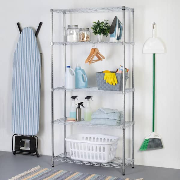 EFINE Chrome 5-Tier Rolling Heavy Duty Metal Wire Storage Shelving Unit  Caster 1 in. Pole (30 in. W x 63.7 in. H x 14 in. D) RL33656 - The Home  Depot