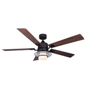 Dallas 52 in. Integrated LED Indoor Matte Black Dual Mount Ceiling Fan with Light Kit and Remote Control