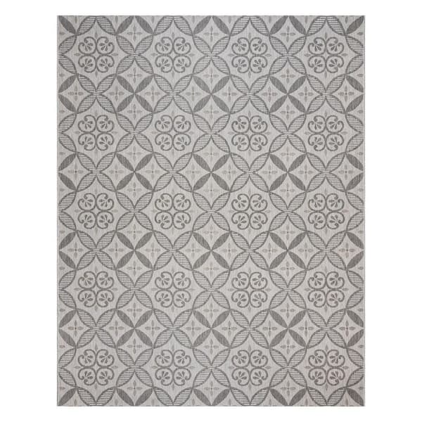 Gertmenian Paseo Niala Ash/Steel 6 ft. x 9 ft. Floral Medallion Indoor/Outdoor Area Rug