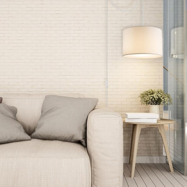 Sutton 1-Light White Fabric Shade Plug-In or Hardwire Pendant Lighting with 15 ft. Cord