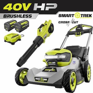 40V HP Brushless 21 in. Cordless Battery Walk Behind Dual-Blade Self-Propelled Mower & Blower - (2) Batteries & Charger