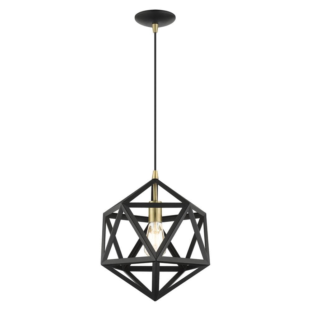 Geometric Textured Black and Brass 1-Light Pendant